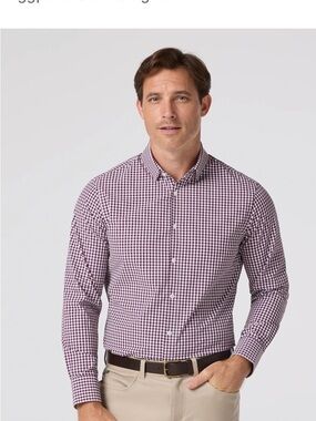 Mizzen+Main Leeward Dress Shirt Eggplant Gingham Trim Fit Size M